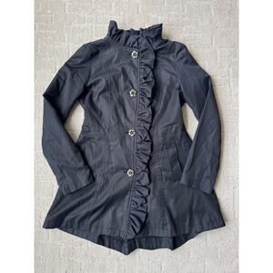 Betsey Johnson Rain Rose Trench Coat Jacket Ruffle Buttons